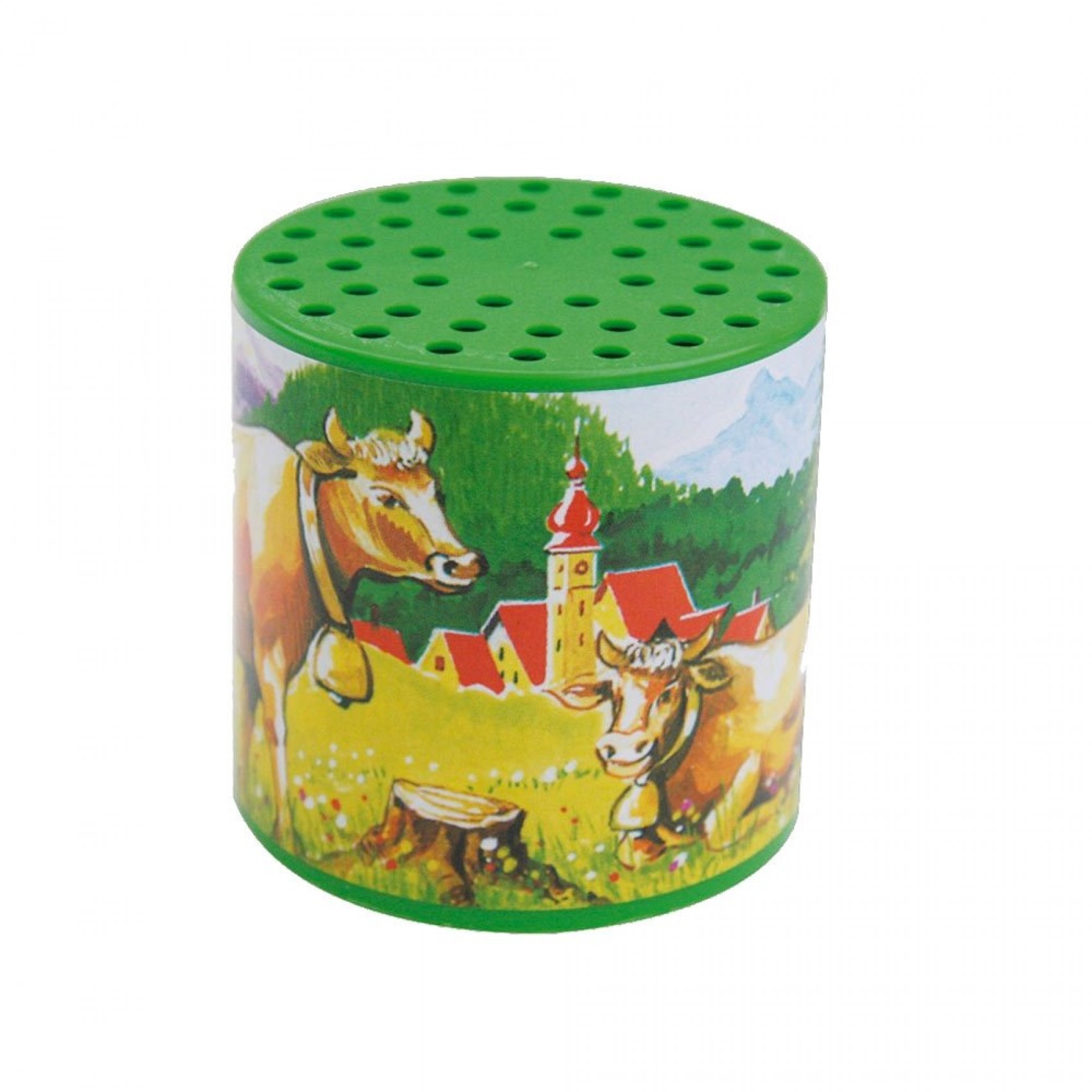 Boîte à meuh ou boîte à vache traditionnelle avec étiquette représentant  des ours polaires - Référence de cette boîte à meuh ou boîte à vache:  585014.
