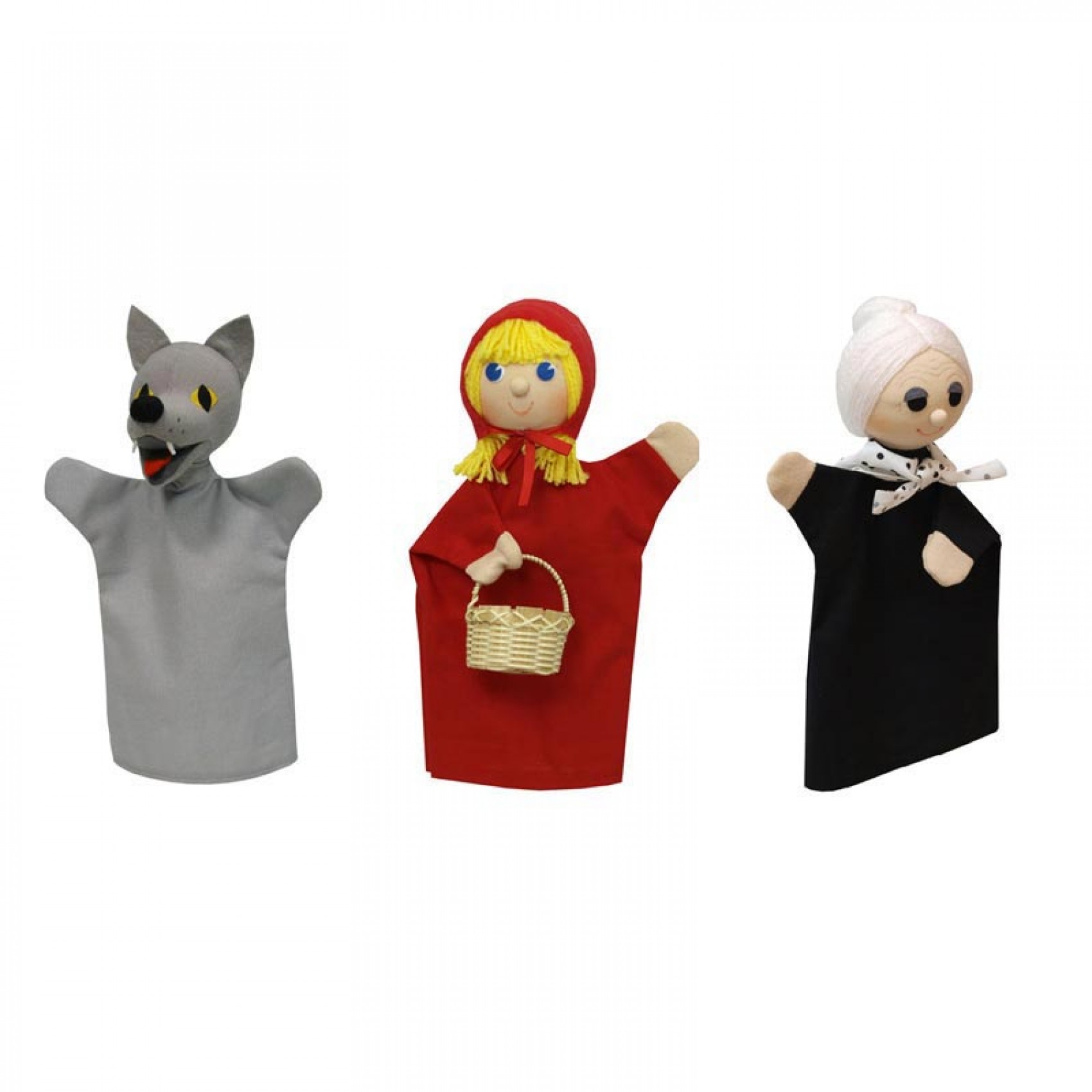 3 anciennes marionnettes à main années 60 : Chaperon rouge, le Loup et  Mère-grand